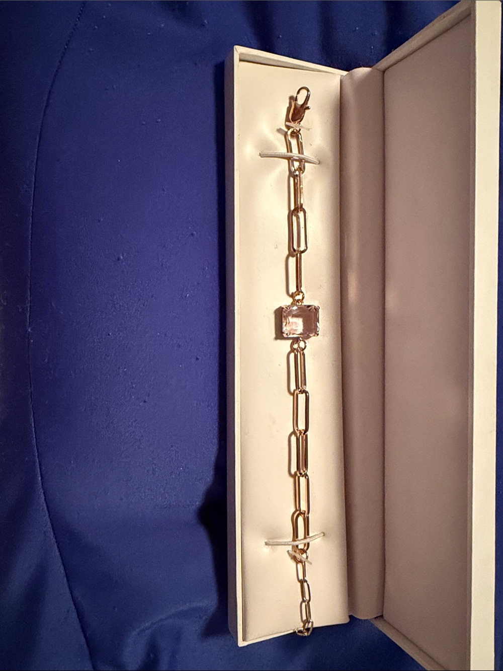 Gold Link Bracelet with Square Pink Stone